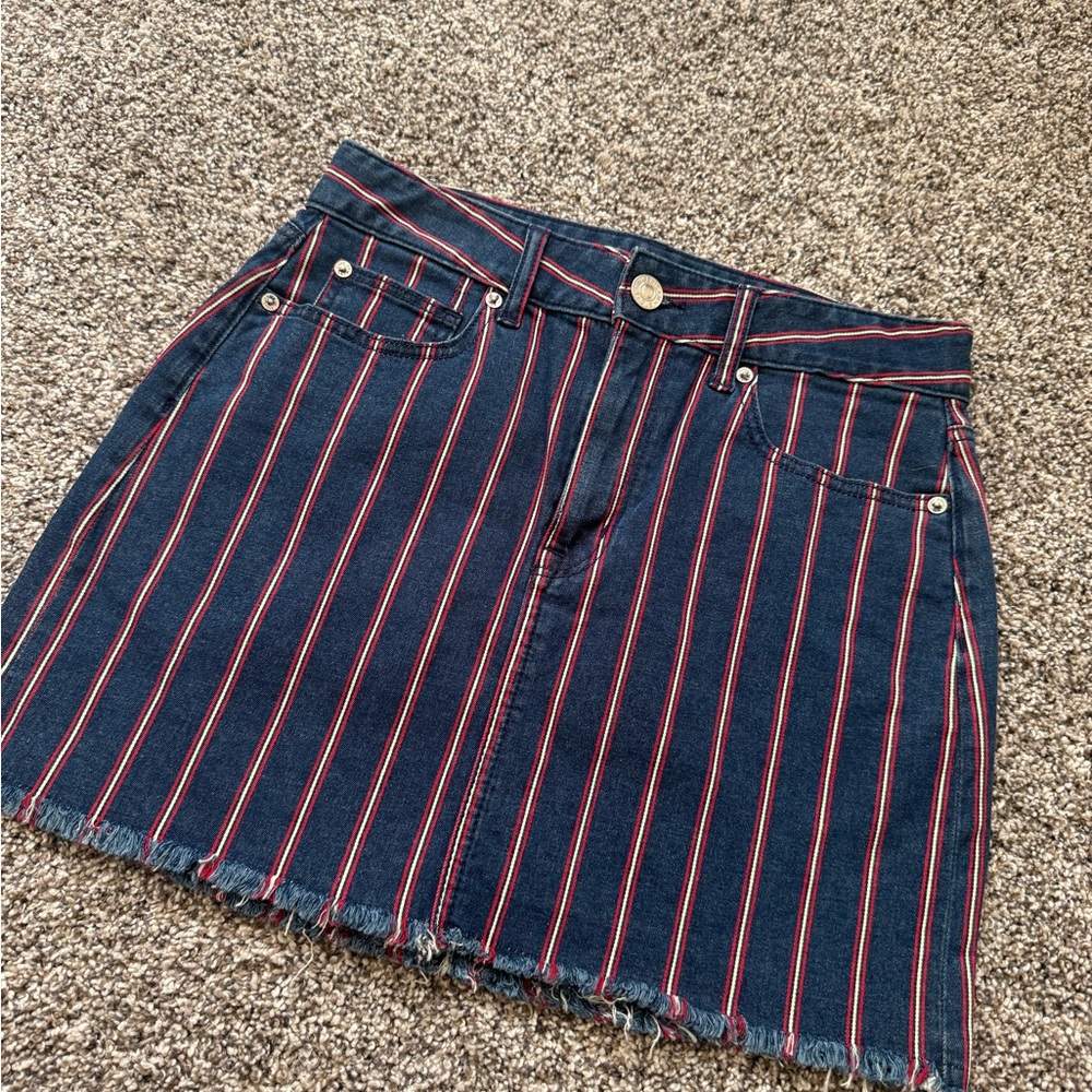 American Eagle Outfitters Denim Skirt with Red and White Stripes